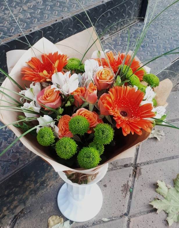 Букет цветов из: Герберы, Хризантемы, Альстромерии и Розы в Межевом