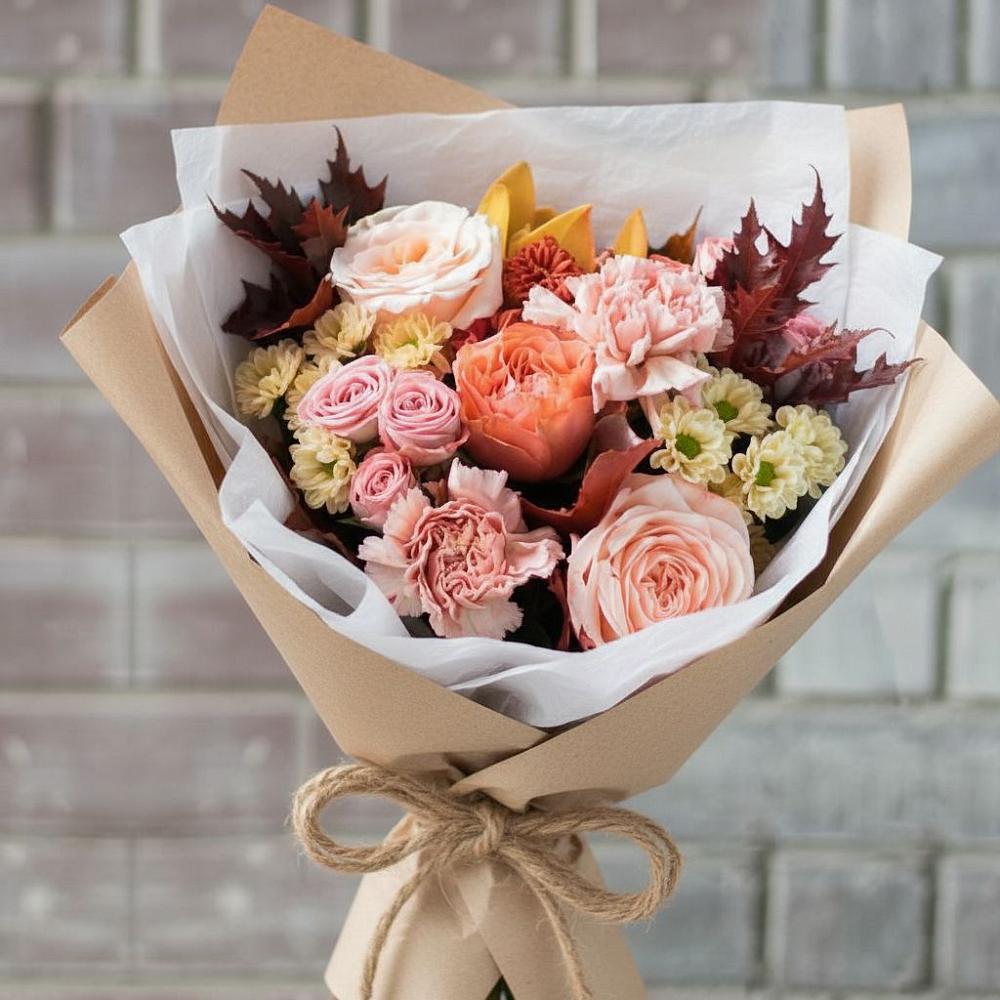 Букет цветов из: Гвоздики, Хризантемы и Розы в Межевом