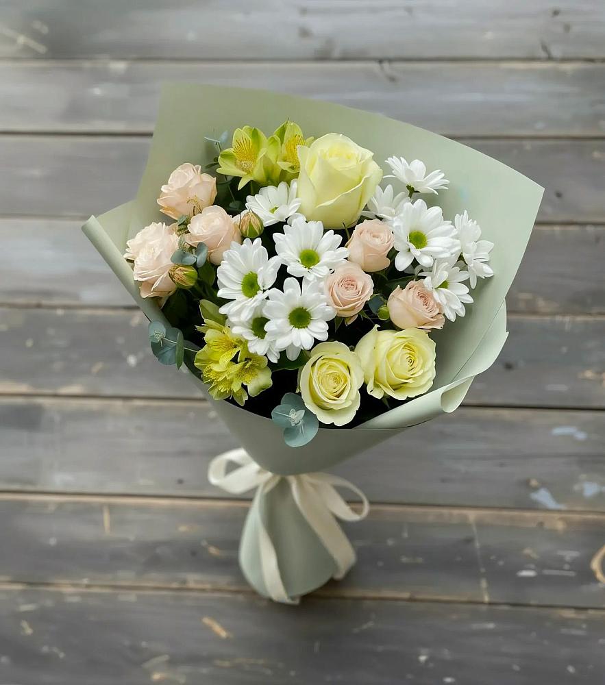 Букет цветов из: Альстромерии, Розы и Хризантемы в Межевом