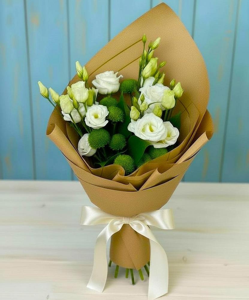 Букет цветов из: Хризантемы и Лизиантусы в Межевом