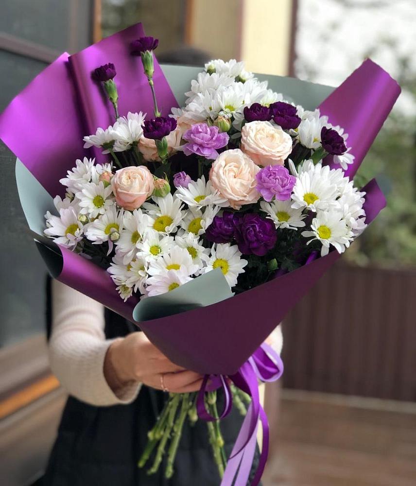 Букет цветов из: Хризантемы, Гвоздики и Розы в Межевом