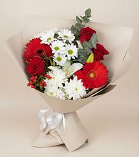 Букет цветов из:  Розы, Хризантемы, Герберы и Лилии #REPLACE_PRED# Межевом
