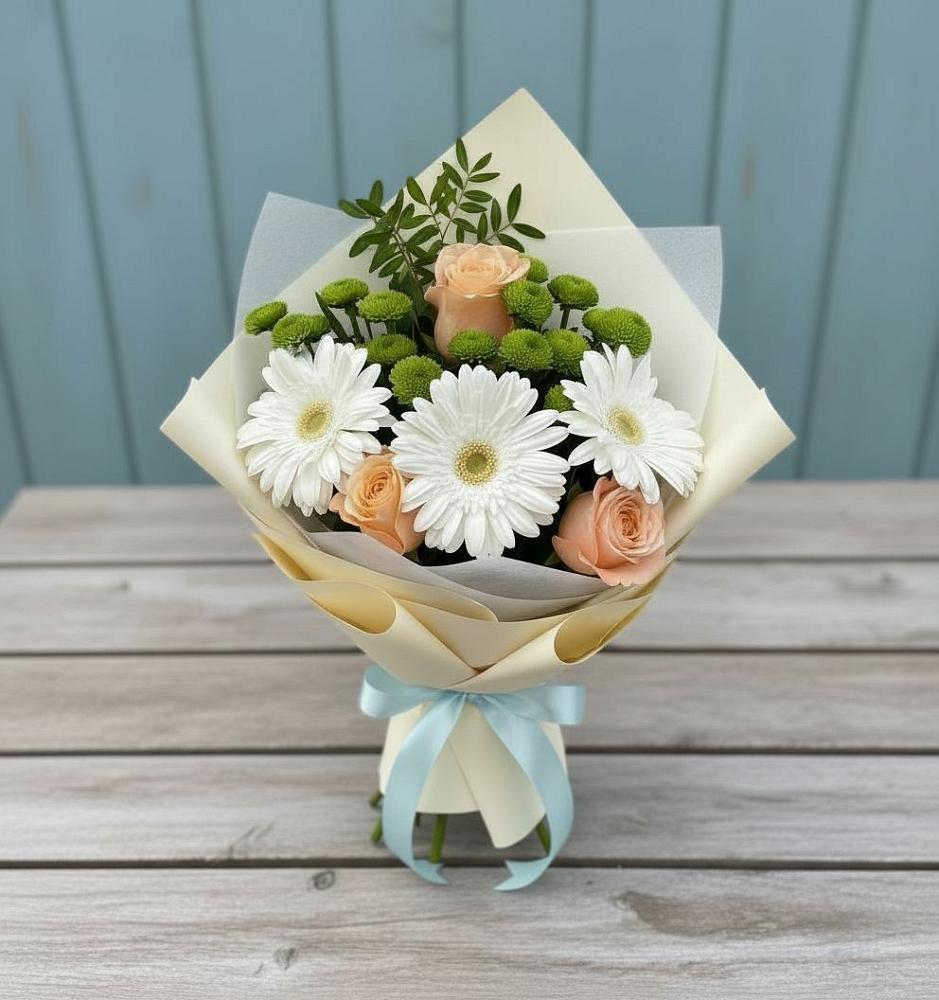 Букет цветов из: Герберы, Розы и Хризантемы в Межевом