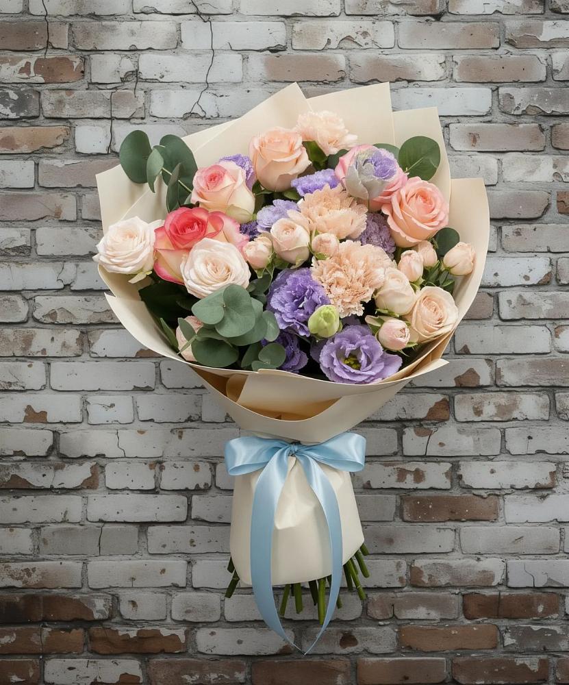 Букет цветов из: Розы, Лизиантусы и Гвоздики в Межевом