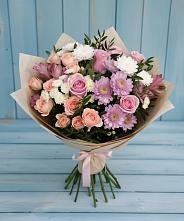 Букет цветов из:  Хризантемы, Розы и Альстромерии в Межевом