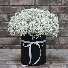 Цветочная композиция из Гипсофила в шляпной коробке в Межевом