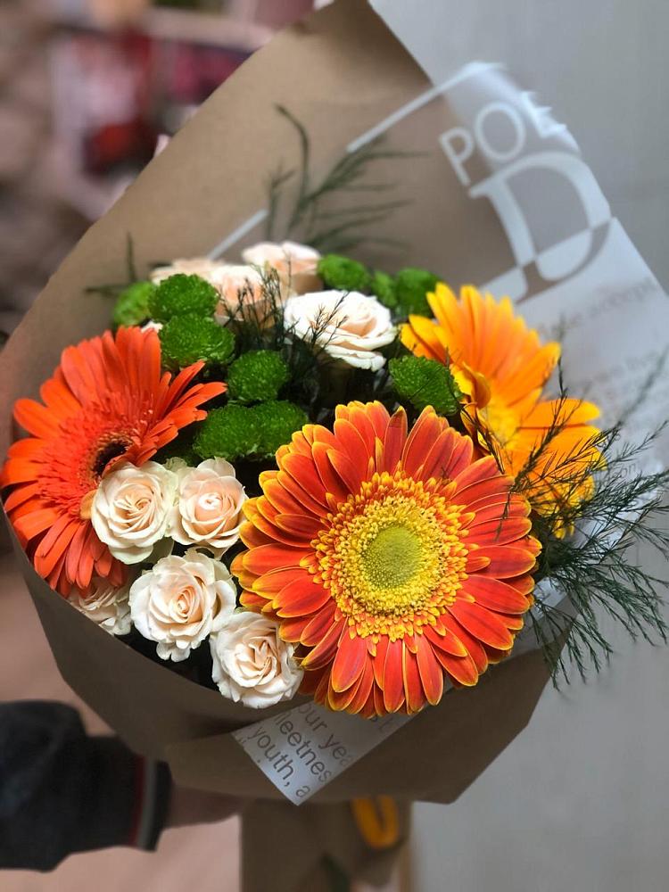 Букет цветов из: Герберы, Хризантемы и Розы в Межевом